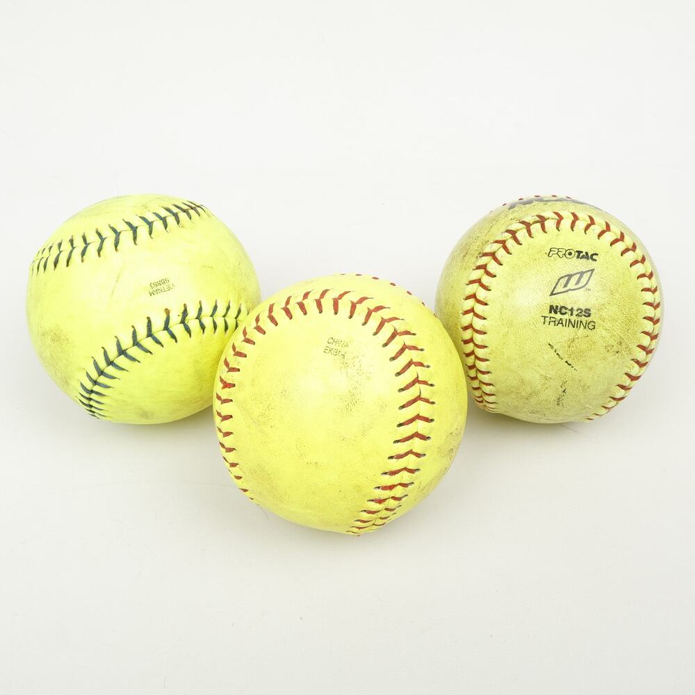 Lot of 3 Softballs Hot Dot Worth ProTac NC125 Training Yellow - Picture 3 of 6